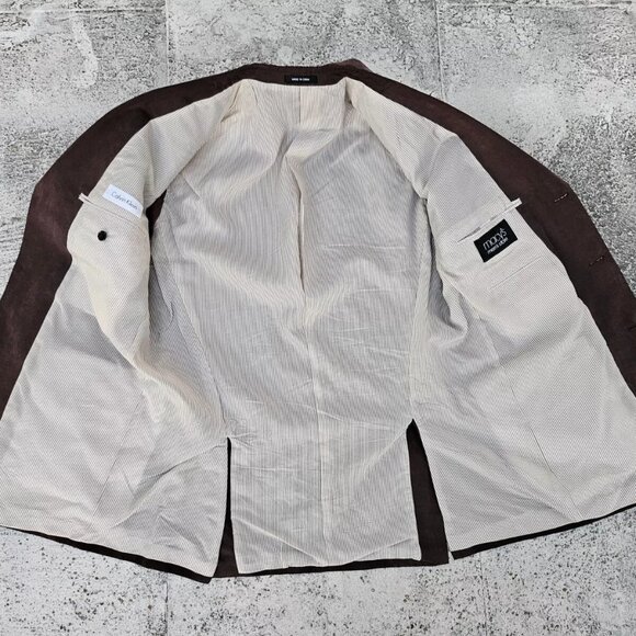Calvin Klein Men Blazer Three Button Sport Coat Brown Silk Blend Jacket Size 42R - Picture 6 of 9